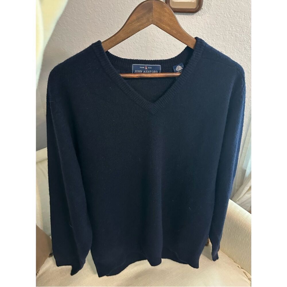 John Ashford Men's V-Neck Sweater in Navy Blue